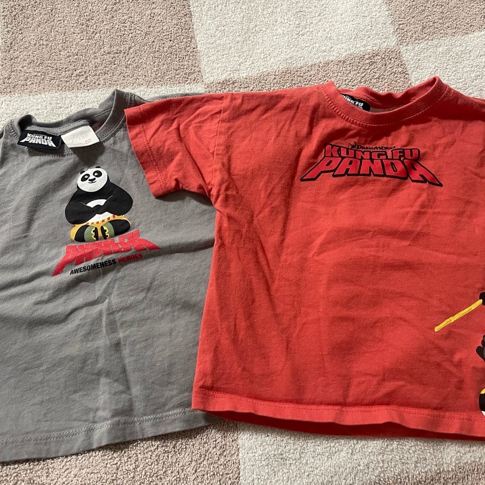 Zara Kids Panda Graphic Tees - Gray and Red